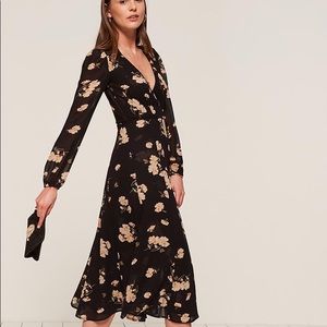 Reformation Black Floral Wrap Dress